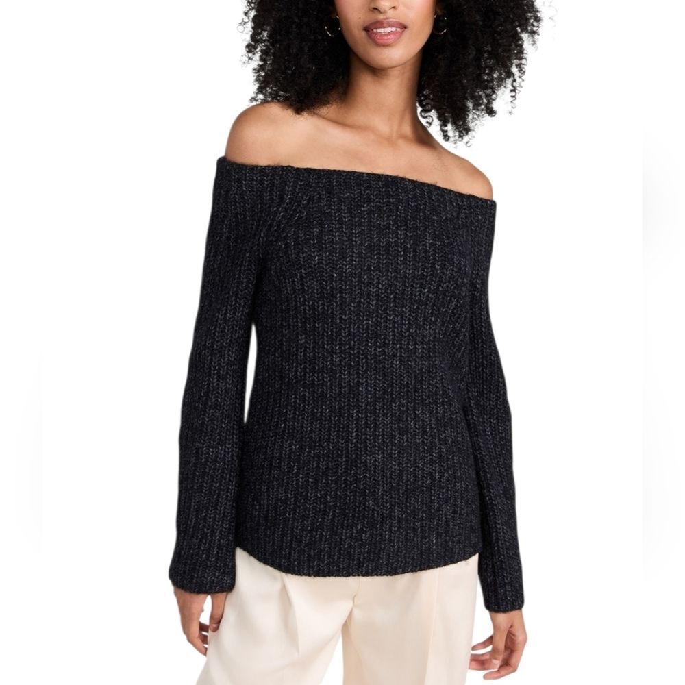 Vince Marl Charcoal Off-Shoulder Sweater, Small